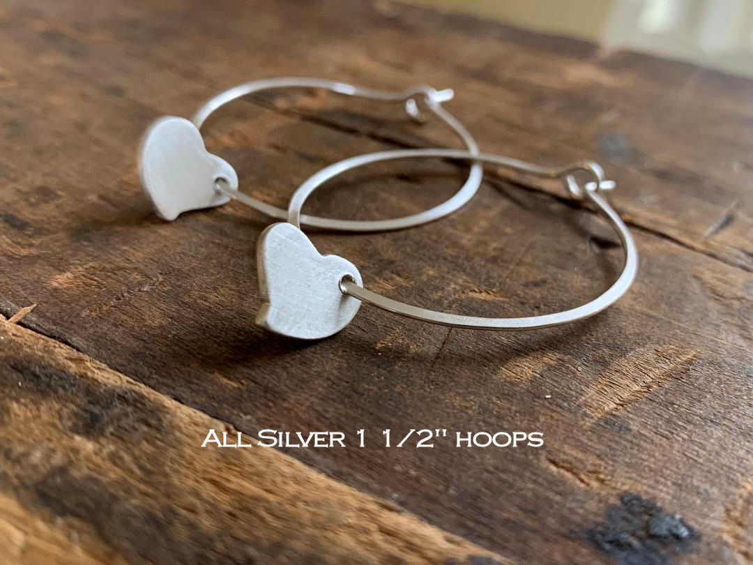 Ardor Hoops - Mixed Metal. Matte 14k goldfill hoops with fine silver hearts. Choice of 6 sizes