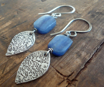 Cielo Earrings- Oxidized fine silver. Kyanite. Dangle earrings. Handmade