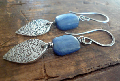 Cielo Earrings- Oxidized fine silver. Kyanite. Dangle earrings. Handmade