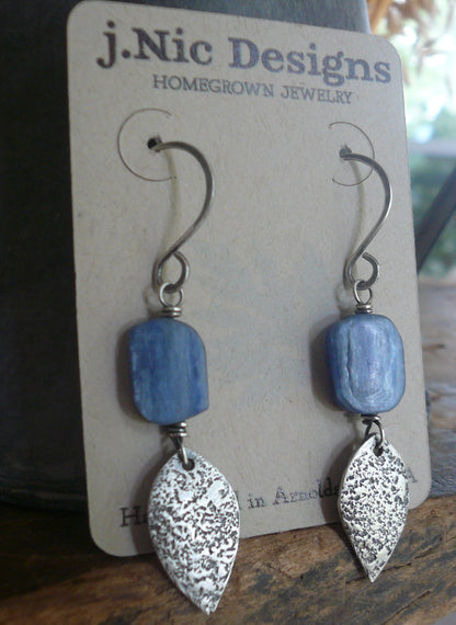 Cielo Earrings- Oxidized fine silver. Kyanite. Dangle earrings. Handmade