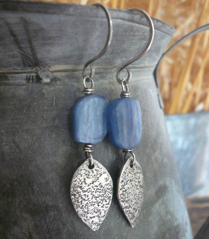 Cielo Earrings- Oxidized fine silver. Kyanite. Dangle earrings. Handmade