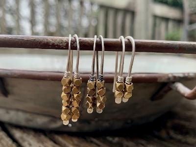 Cobblestone - Handmade. Brass. Sterling Silver Dangle Earrings. Choice of 3 sizes and 3 finishes.