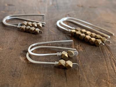 Cobblestone - Handmade. Brass. Sterling Silver Dangle Earrings. Choice of 3 sizes and 3 finishes.