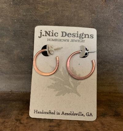 NEW Copper Every Day Hoops with Post - Thick Gauge Copper & Sterling Silver Post Hoops. Handmade. Hammered. Light Weight Hoops