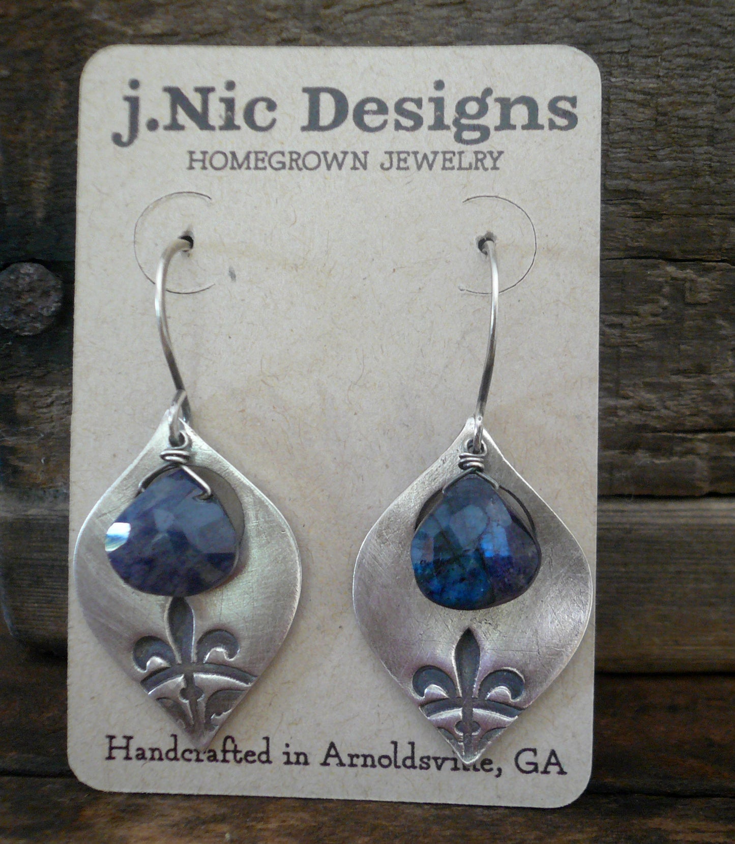 Creole Collection Drop Earrings- Spectrolite (Blue Labradorite). Oxidized Sterling and Fine Silver Dangle Earrings.