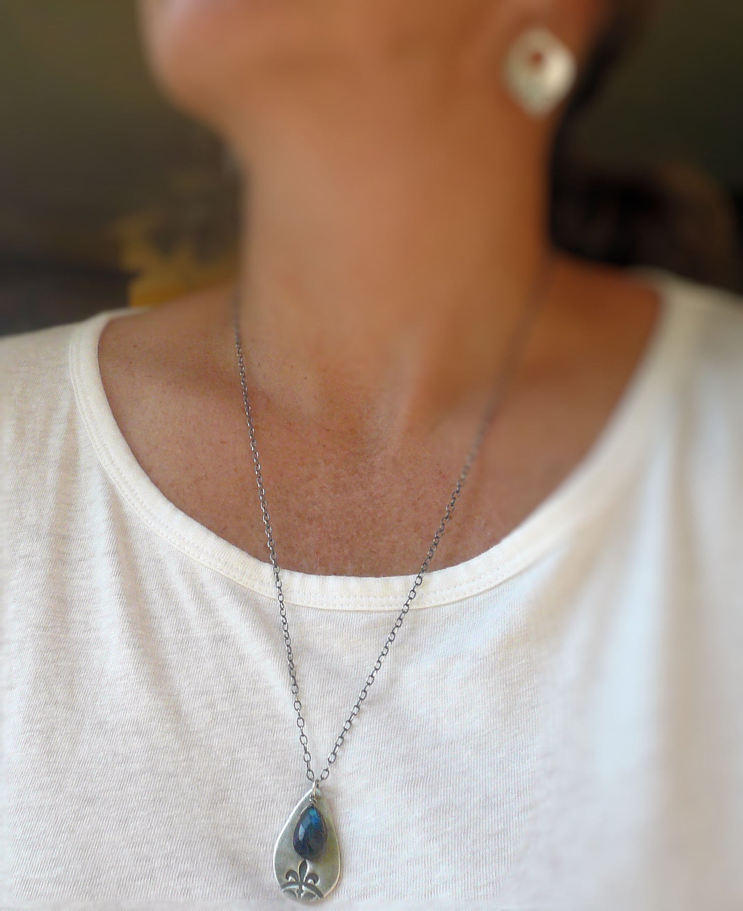 Creole Collection Necklace - Handmade. Blue Labradorite/Spectrolite. Oxidized Fine and Sterling Silver