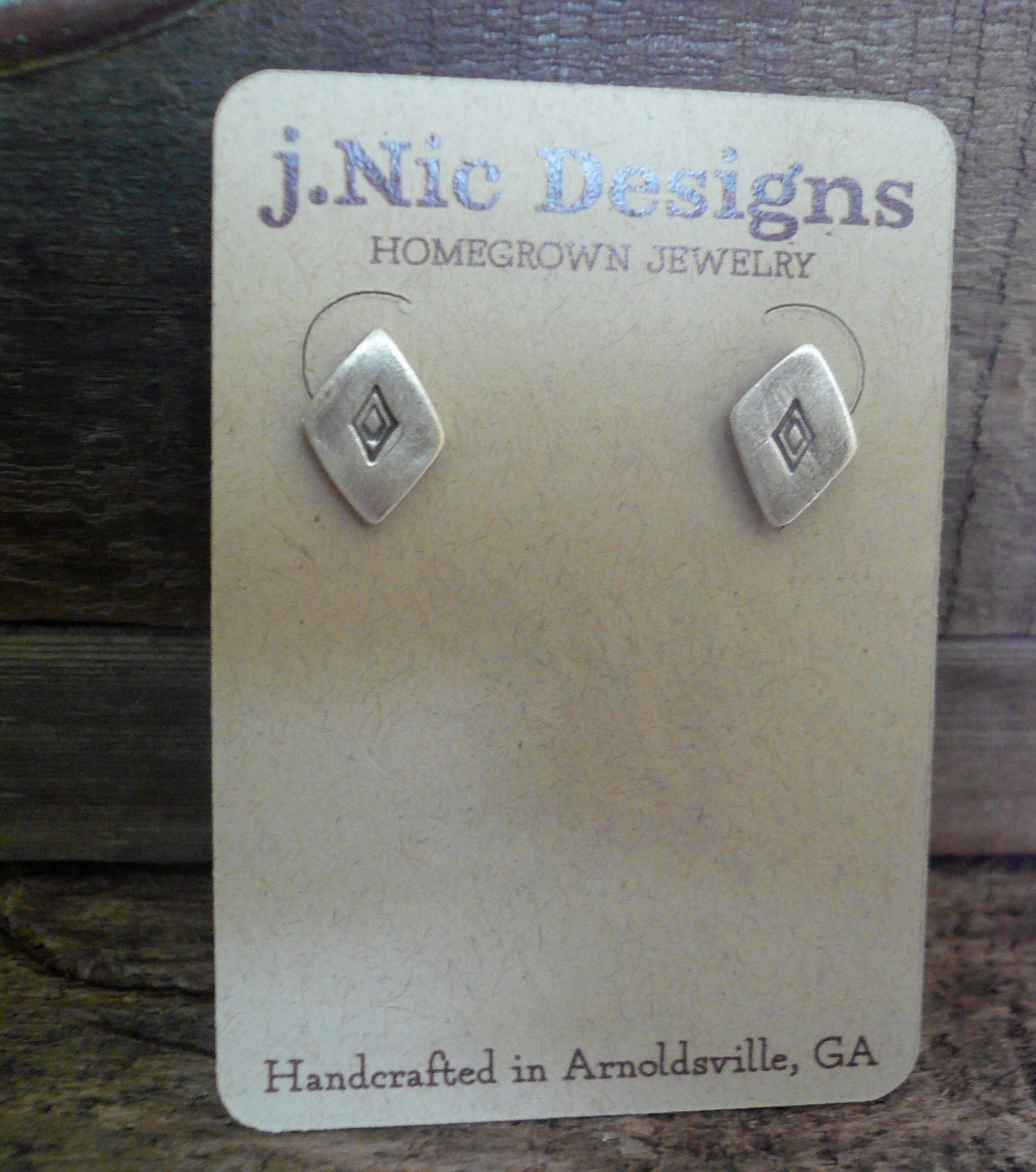 Diamond Stud Earrings- Oxidized Sterling and Fine Silver Post Earrings. Handmade.