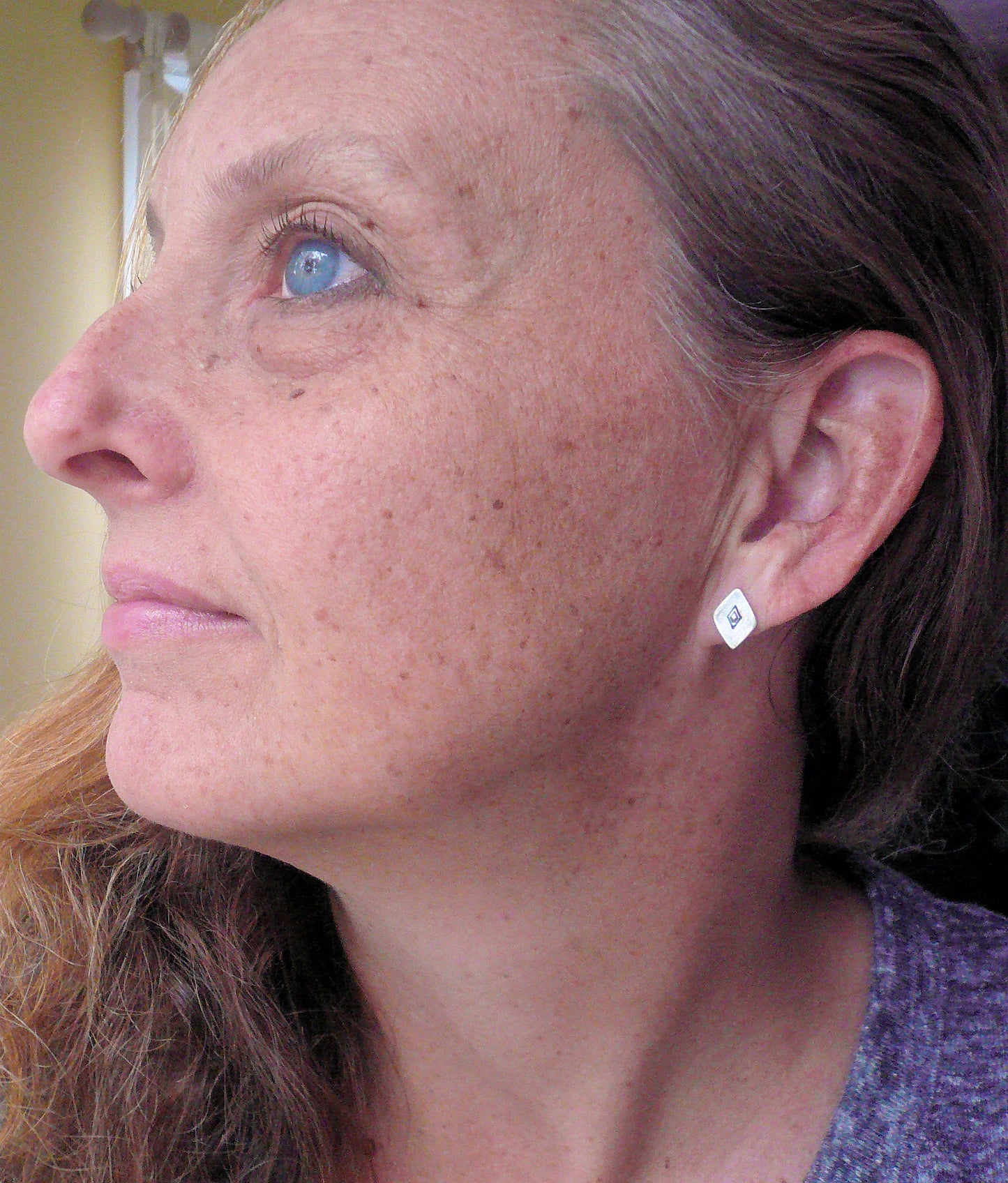Diamond Stud Earrings- Oxidized Sterling and Fine Silver Post Earrings. Handmade.