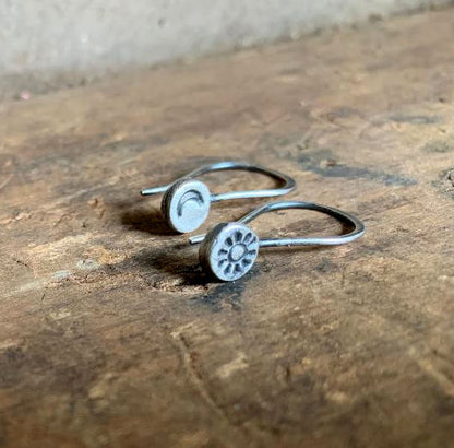 Drops of Sun & Moon Earrings - Handmade. Oxidized fine and sterling silver