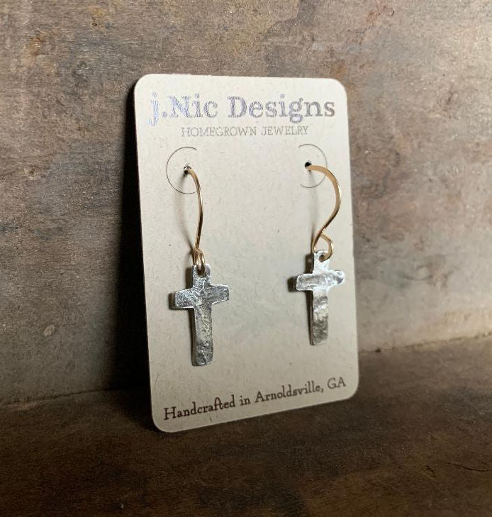 Faith Collection Earrings - Oxidized fine silver rustic Cross Earrings. 14kt Goldfill. Mixed Metal. Handmade