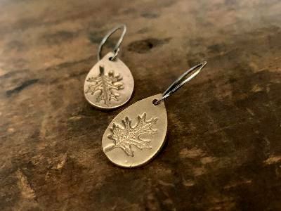 Fall Earrings - Handmade. Bronze and Oxidized sterling silver dangle earrings. Mixed Metal
