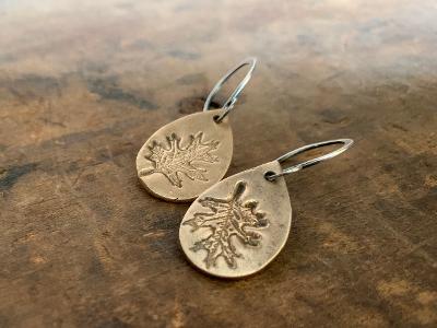 Fall Earrings - Handmade. Bronze and Oxidized sterling silver dangle earrings. Mixed Metal