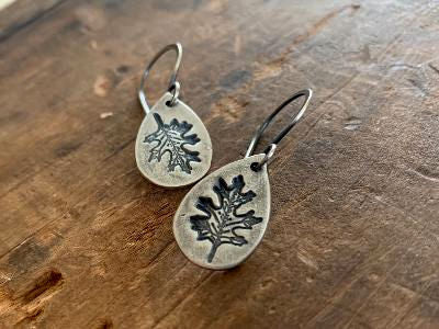 Fall Earrings - Handmade. Bronze and Oxidized sterling silver dangle earrings. Mixed Metal