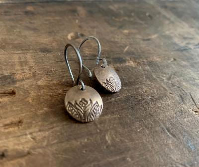 Florin Earrings - Handmade. Bronze and Oxidized sterling silver dangle earrings. Mixed Metal