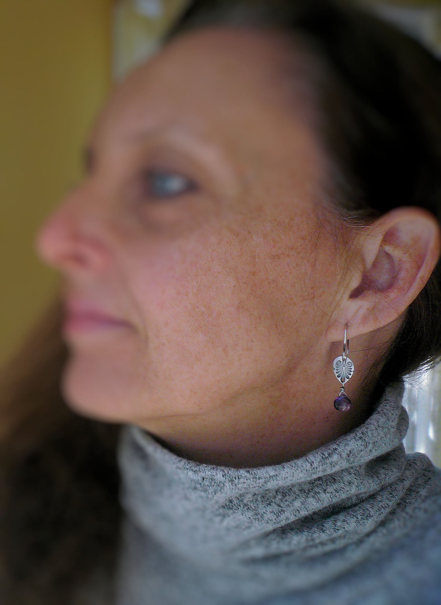 French Quarter in February Earrings - Amethyst. Oxidized fine & sterling silver. Handmade Dangle earrings
