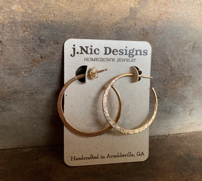 Thick Gauge Post Mangly Hoops in 14kt Rose or Yellow Goldfill- Choice of 7 sizes. Handmade. Hammered. (Copy)