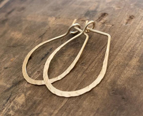 Hammered Horseshoe Hoops in Gold - Handmade. hand forged. 14kt goldfill Earrings