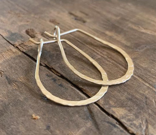 Hammered Horseshoe Hoops in Gold - Handmade. hand forged. 14kt goldfill Earrings