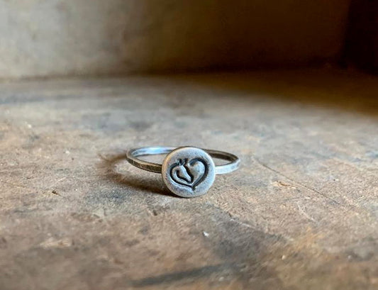 Heart Horse Stacking Ring - Sterling & Fine Silver Oxidized Hammered Ring. Hand made by jNic Designs