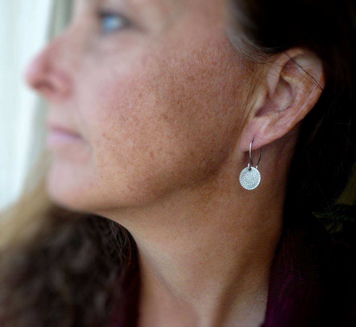 Bronze Mandala Earrings - Handmade. Bronze and 14kt Goldfill dangle earrings.