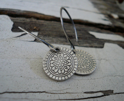 Mandala Earrings - Handmade. Oxidized fine and sterling silver