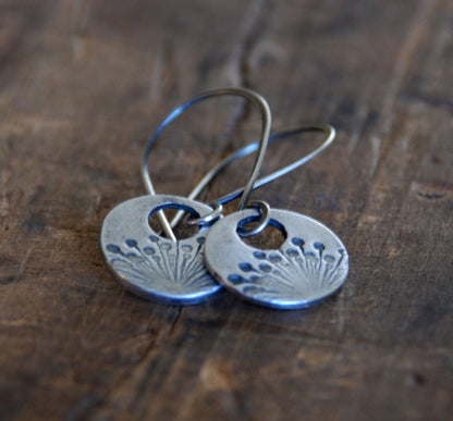 Wishful Earrings- Oxidized fine silver. Dangle earrings.Handmade