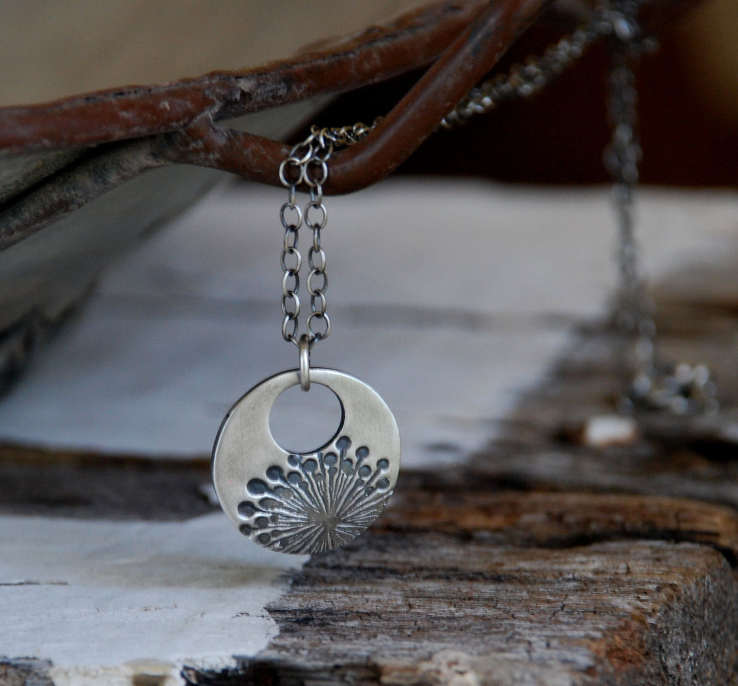 Wishful Pendant - Handmade. Oxidized Fine Silver