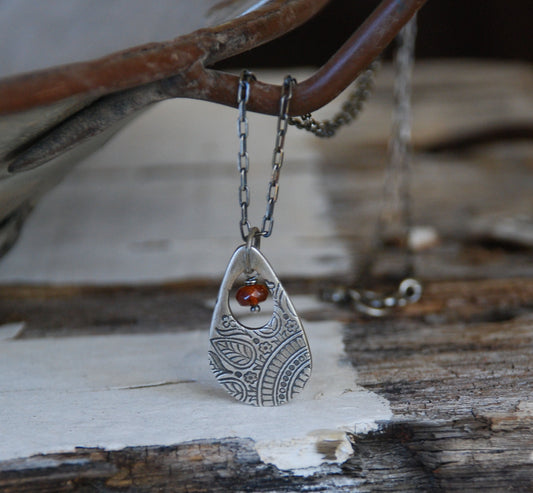 Mehndi Spice Necklace - Handmade. Spessartite Garnet. Oxidized Fine and Sterling Silver