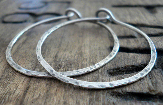 Mangly Hoops - Choice of 6 sizes. Handmade. Hammered. Oxidized Sterling Silver Hoop Earrings