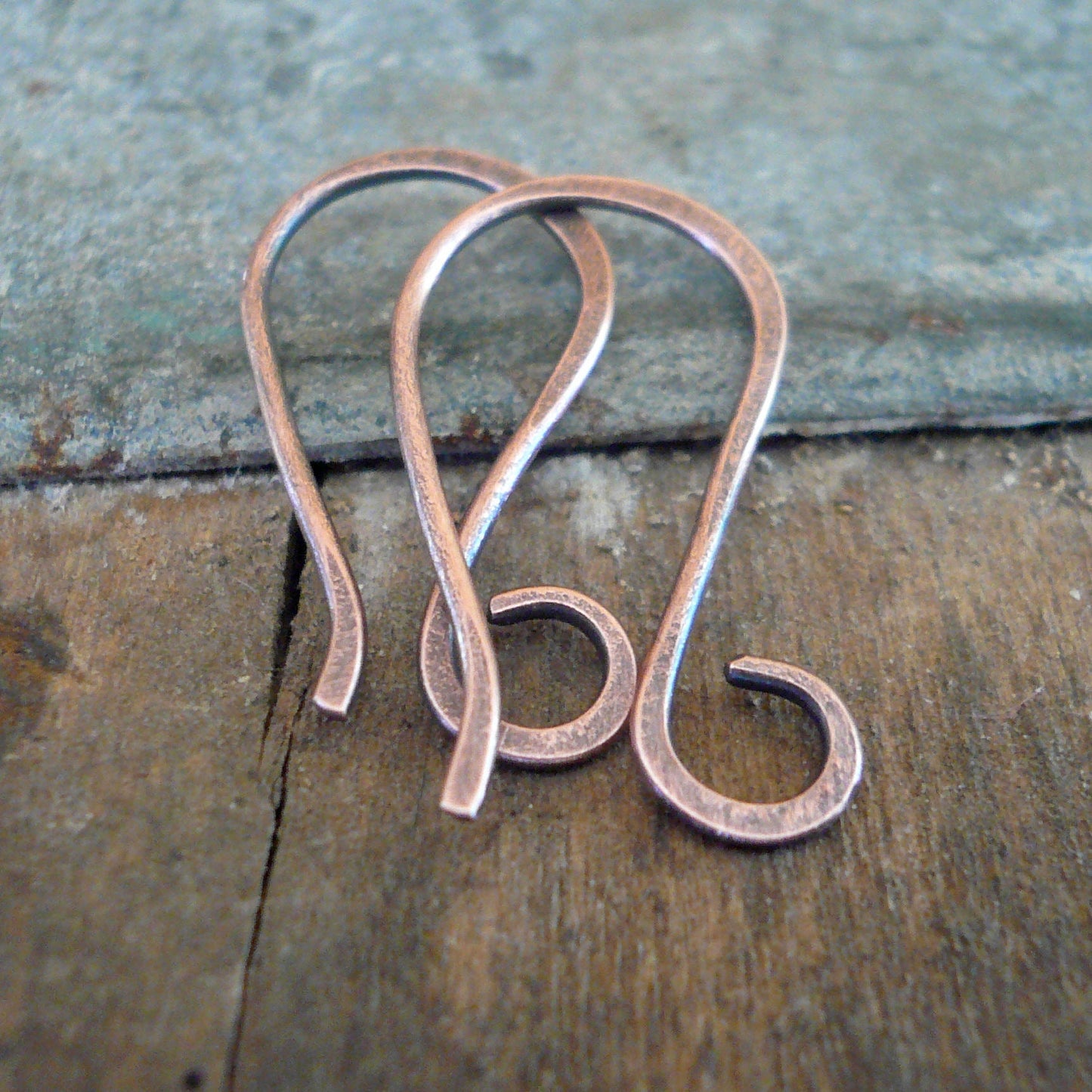 Wisp Antique Copper Earwires - Handmade. Handforged