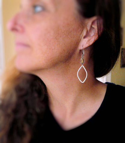 Fallen - Handmade. Oxidized sterling silver dangle Earrings. Wire Wrapped Picture Jasper