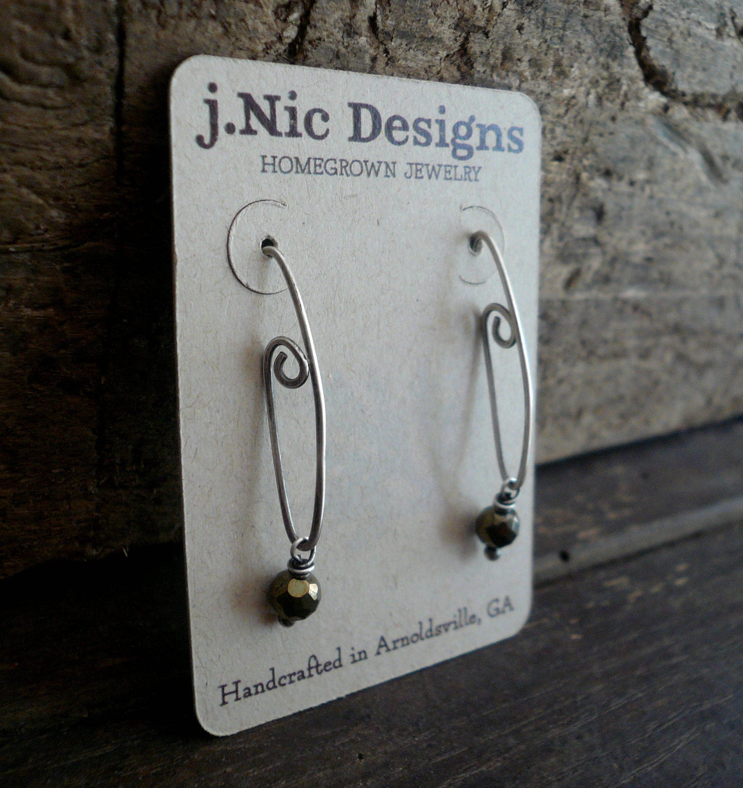 Tittle - Handmade Earrings. Pyrite, Oxidized Sterling Silver Dangle Earrings