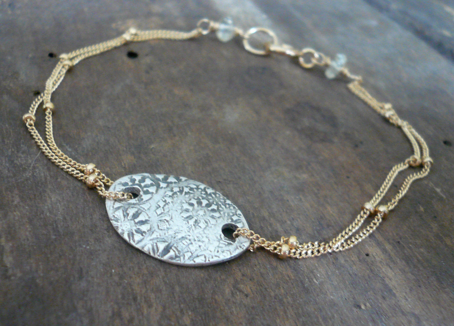 Soleil Collection Bracelet- Oxidized fine silver. 14kt Goldfill. Mixed Metals. Handmade
