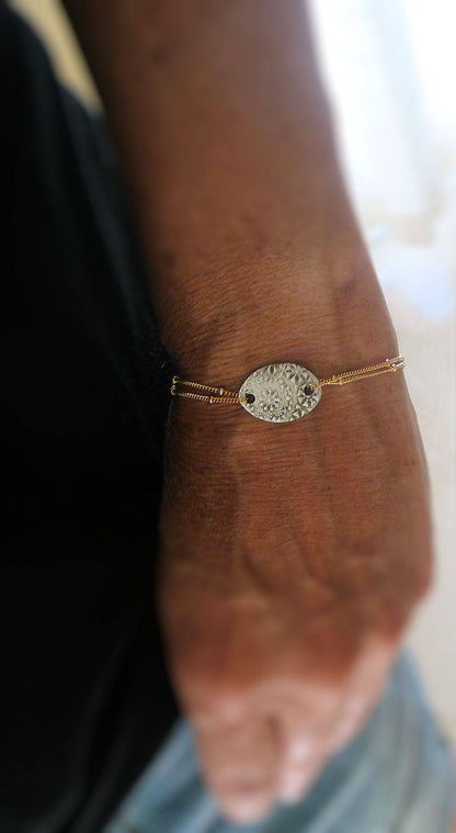 Soleil Collection Bracelet- Oxidized fine silver. 14kt Goldfill. Mixed Metals. Handmade