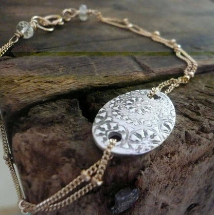 Soleil Collection Bracelet- Oxidized fine silver. 14kt Goldfill. Mixed Metals. Handmade