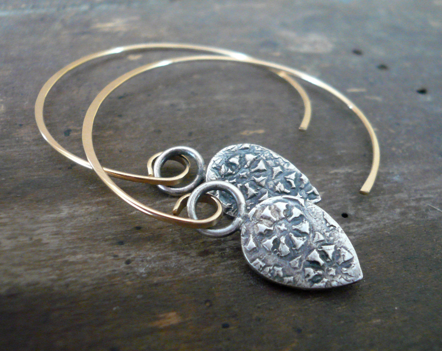 Soleil Collection Ray Earrings - Oxidized fine silver. 14kt Goldfill. Mixed Metal. Handmade