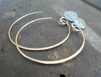 Soleil Collection Ray Earrings - Oxidized fine silver. 14kt Goldfill. Mixed Metal. Handmade