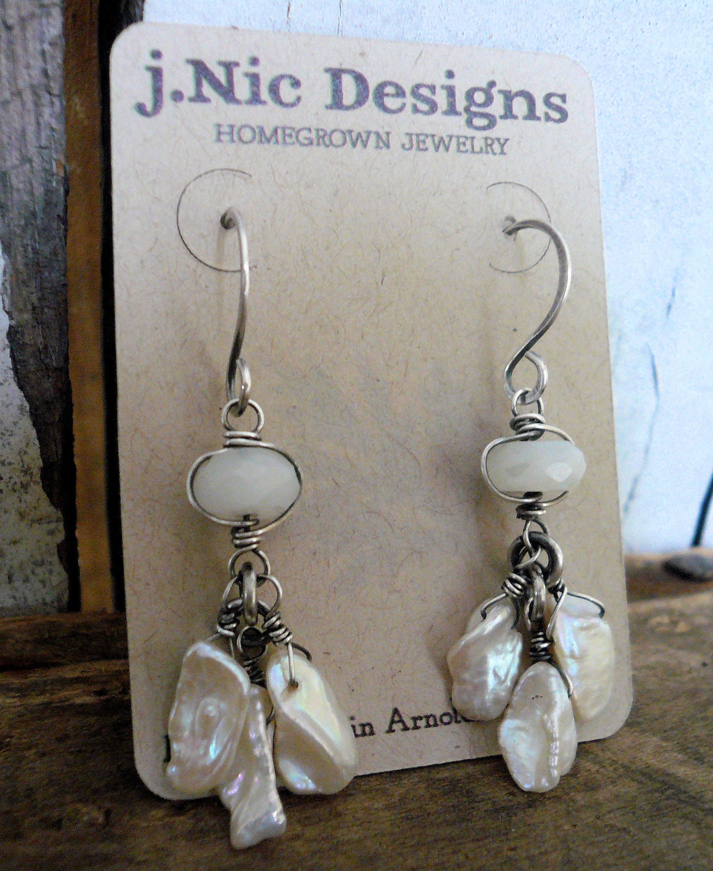 Linger Earrings - Handmade. Moonstone. Keishi Pearls. Oxidized Sterling Silver