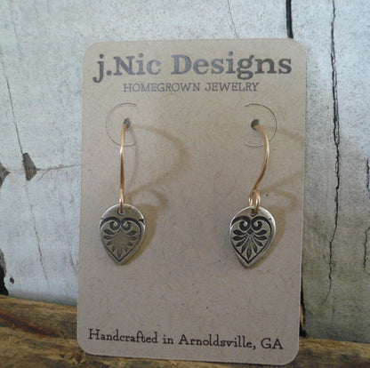 French Quarter Earrings - Leaf - Oxidized fine silver. 14kt Goldfill. Mixed Metal. Handmade