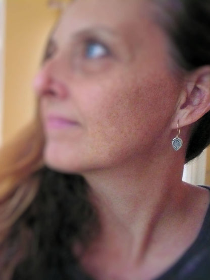 French Quarter Earrings - Leaf - Oxidized fine silver. 14kt Goldfill. Mixed Metal. Handmade