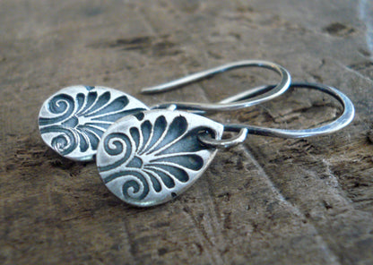 French Quarter Earrings - Tear - Oxidized fine & sterling silver. Handmade