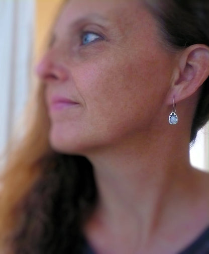 French Quarter Earrings - Tear - Oxidized fine & sterling silver. Handmade