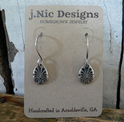 French Quarter Earrings - Tear - Oxidized fine & sterling silver. Handmade