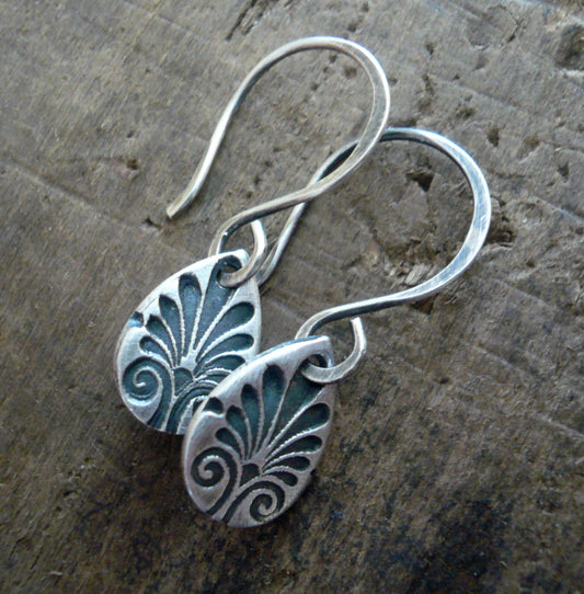 French Quarter Earrings - Tear - Oxidized fine & sterling silver. Handmade