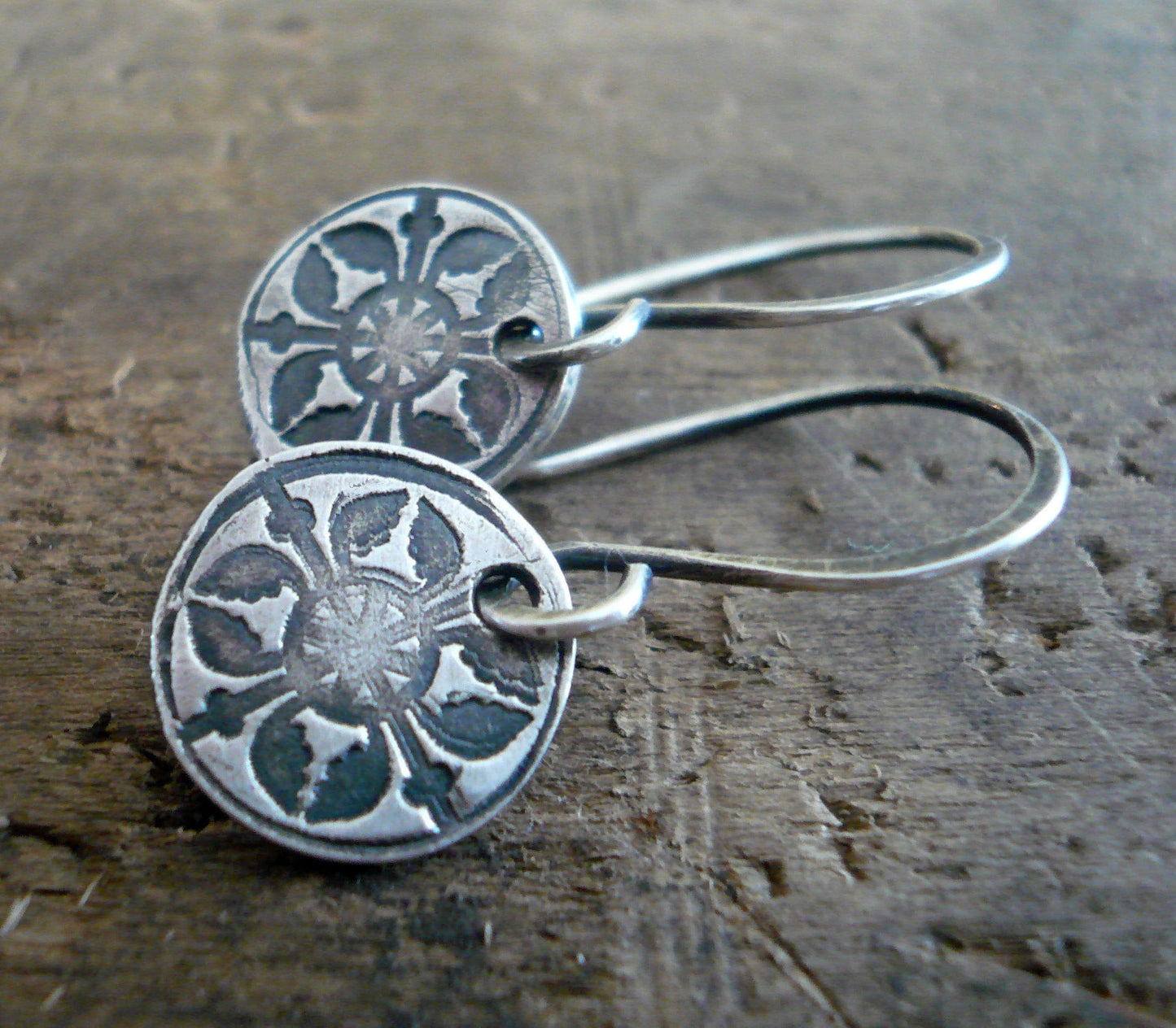 French Quarter Earrings - Round - Oxidized fine & sterling silver. Handmade