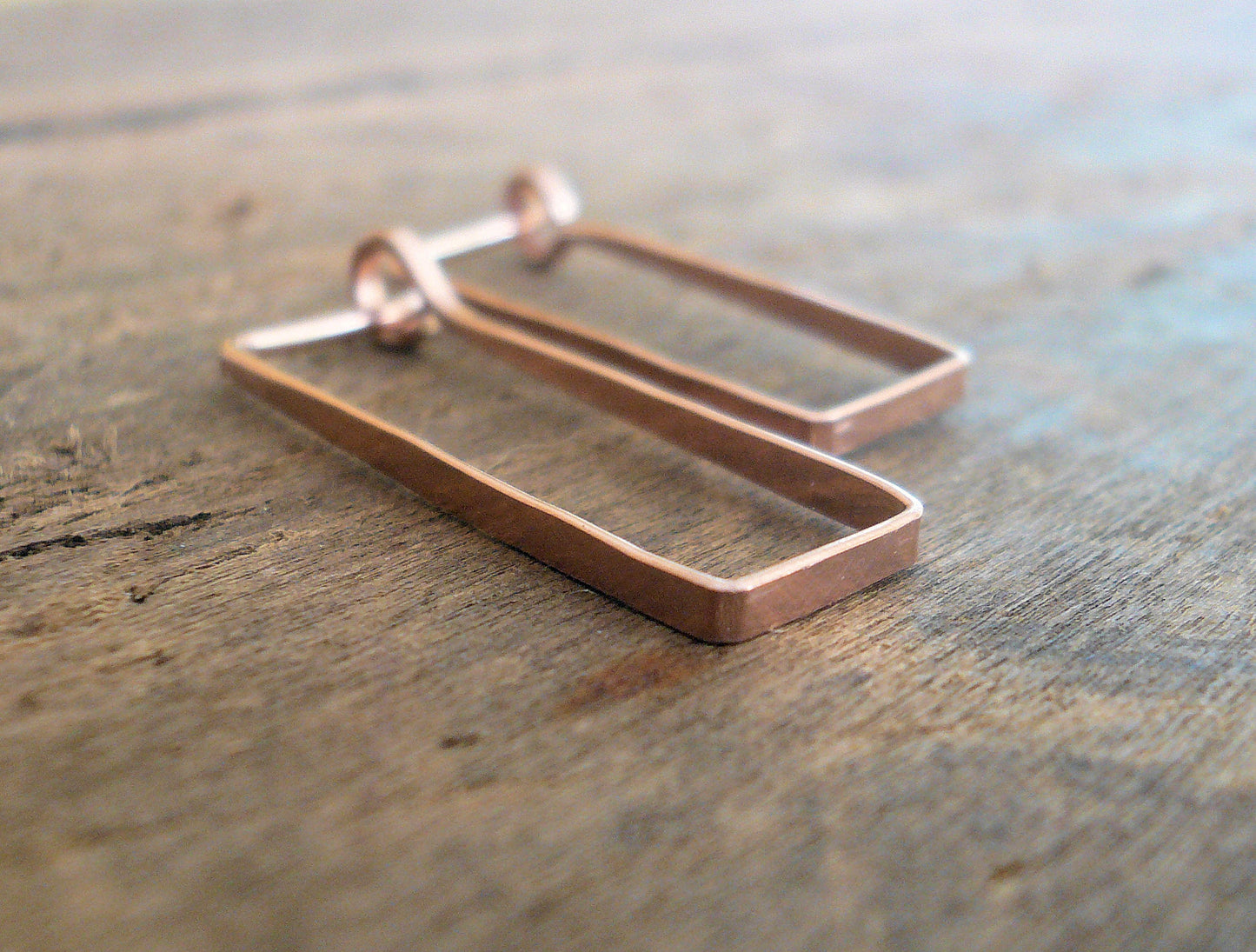 Svelte Hoops - Handmade. Hand forged. Choice of 3 sizes. 14kt Rose Goldfill Rectangular Hoop Earrings