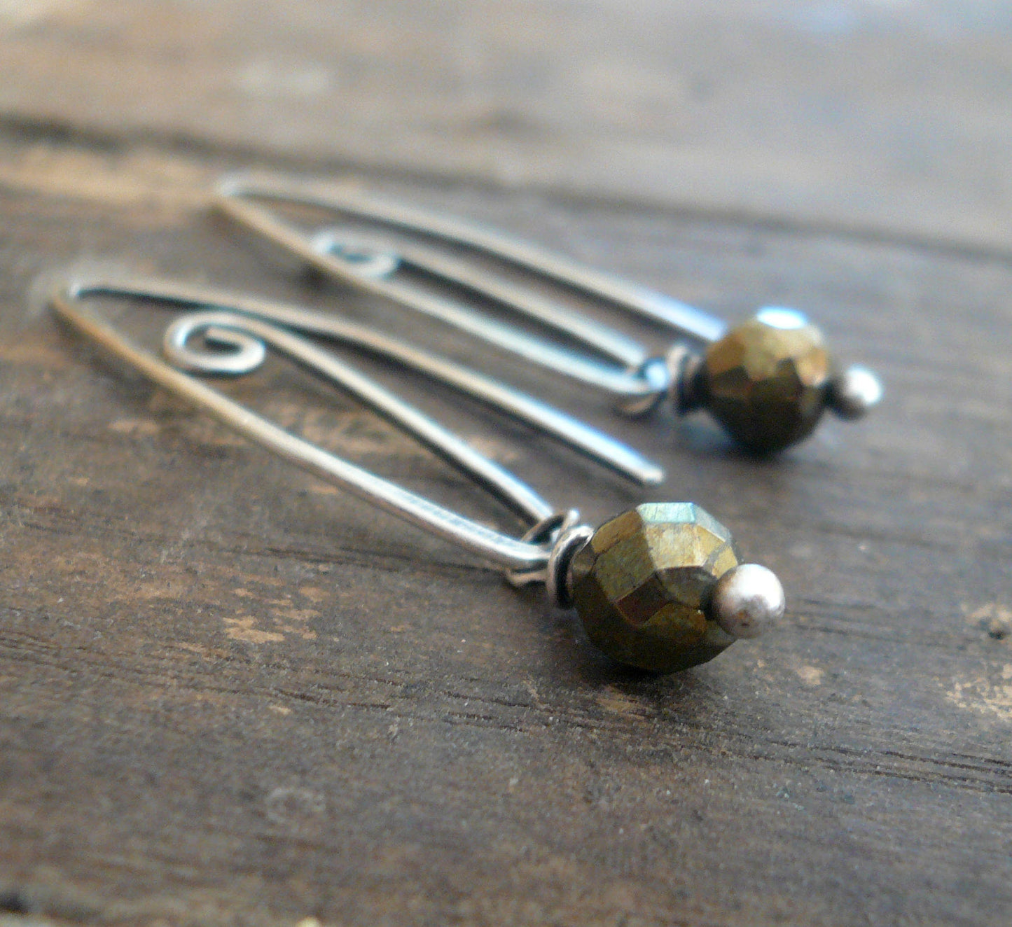 Tittle - Handmade Earrings. Pyrite, Oxidized Sterling Silver Dangle Earrings