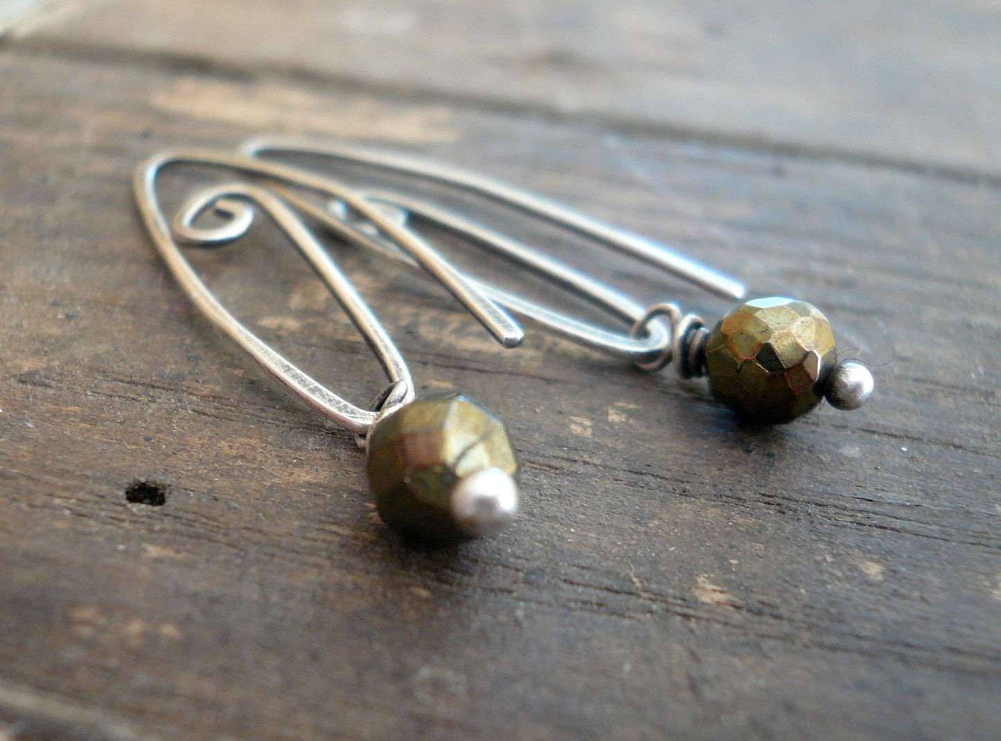 Tittle - Handmade Earrings. Pyrite, Oxidized Sterling Silver Dangle Earrings
