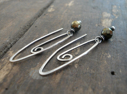 Tittle - Handmade Earrings. Pyrite, Oxidized Sterling Silver Dangle Earrings