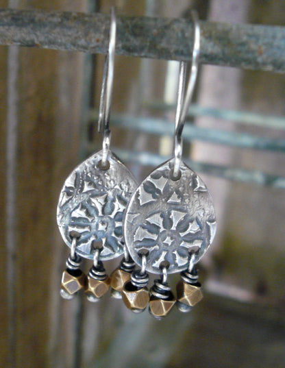 Soleil Collection Drops Earrings - Oxidized fine silver. Brass. Mixed Metal. Handmade